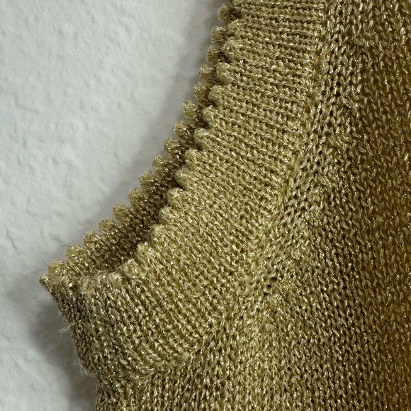 Vintage CRICKET LANE Metallic Gold Fancy Vest PM Petite Cardigan Sweater Jersey - Picture 9 of 17